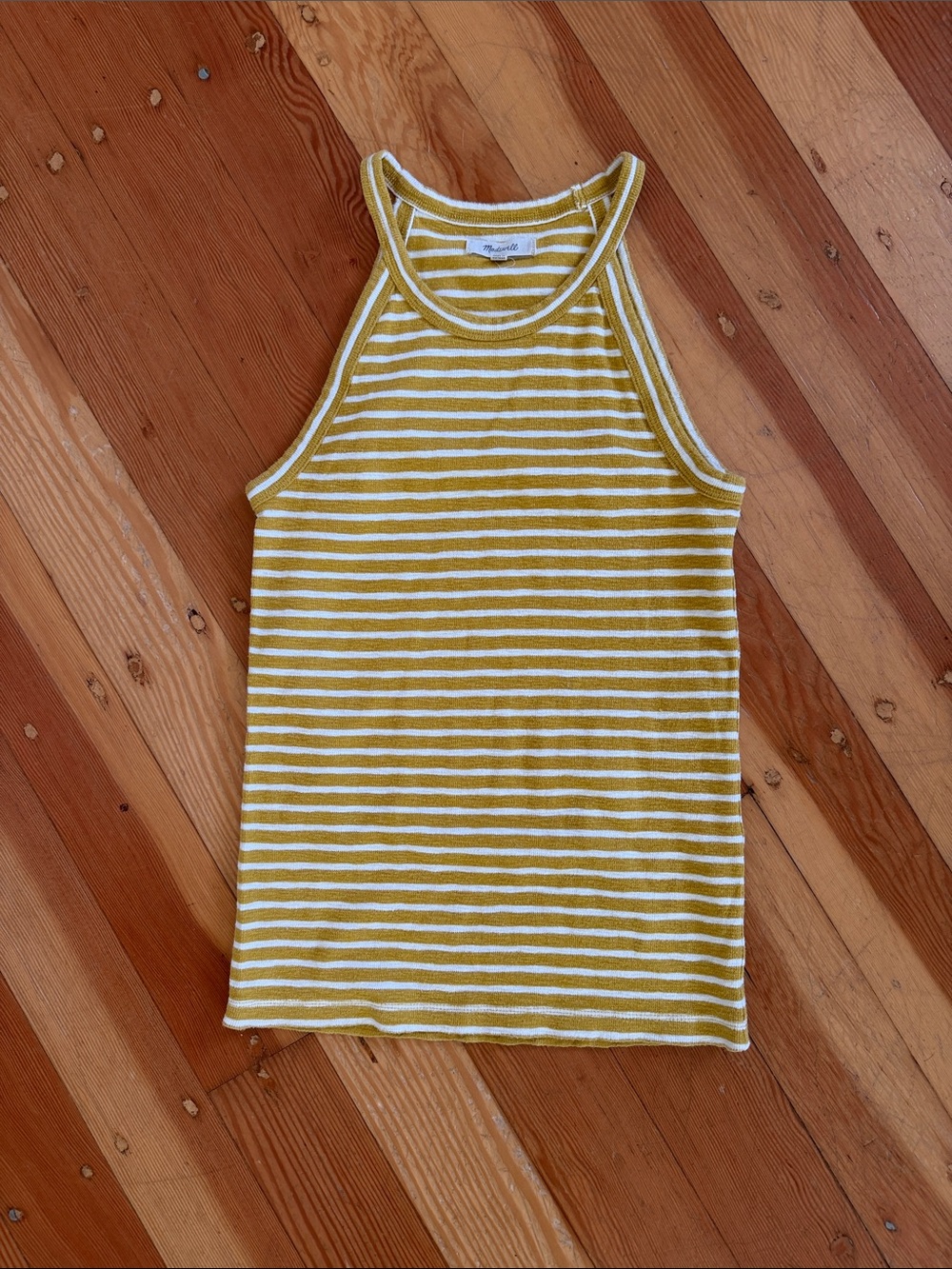 Madewell Mustard Striped High Neck Tank Top XS